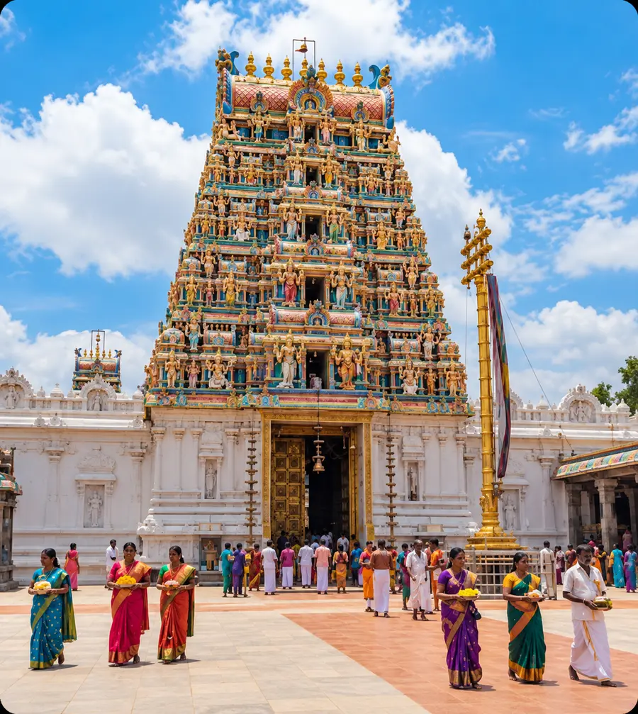 Colorful South Indian Hindu temple courtyard